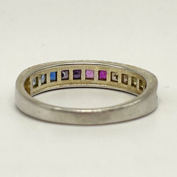 Sterling Silver Multi-Gem Eternity Band Ring Ruby Emerald Aqua Diamond Size 8.25 - Picture 2 of 9